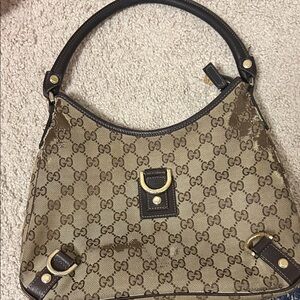 Gucci Brown GG Canvas Shoulder Bag with Dark Brown Trim